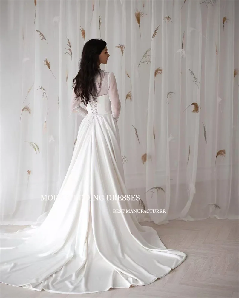 MODX Mermaid Wedding Dress A-Line V-Neck Long Sleeve Detachable Hem Sweep Train Bridal Gowns Customized