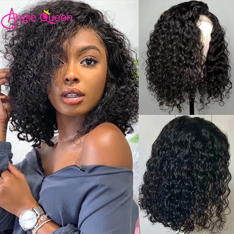 

Peruvian Water Wave Human Hair Bob Wigs For Black Women 13x4 Transparent Lace Frontal Wig Short Human Hair Curly 4x4 Closure Wig