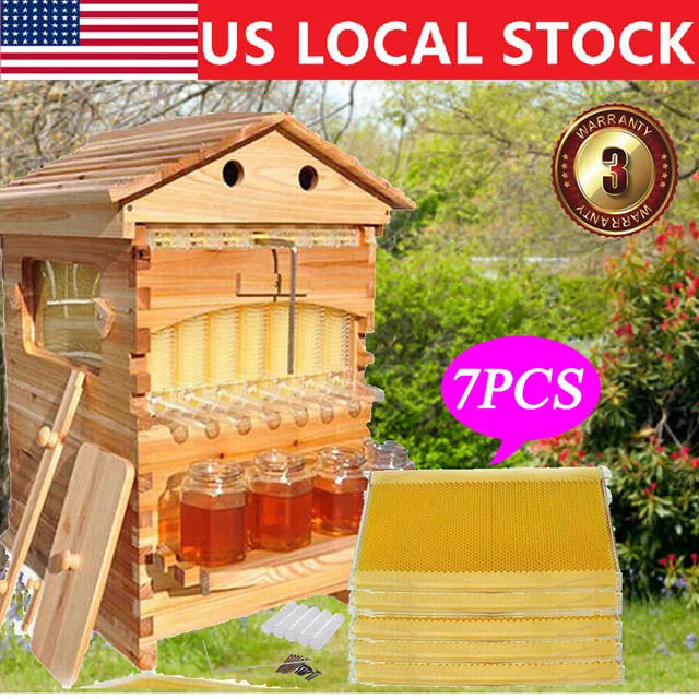 7PCS Auto Seeping Honey Bee Hives Beehive Frames +Cedarwood Beekeeping Brood Box