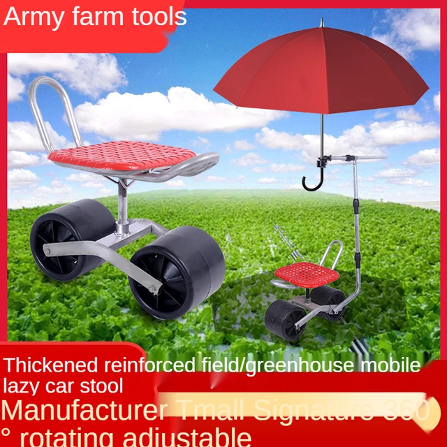 Kerti Kosár Szerszám Ültetés Széklet Kocsi Gördülés Esernyő Tartóval Mozgó Munkaszék 360 Fokos Forgás