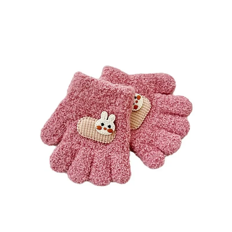 1-3Y Children Gloves Autumn Winter Warm Thicken Boys Girls Baby Riding Mittens Cute Cartoon Kid Kindergarten Five Fingers Mitten 4