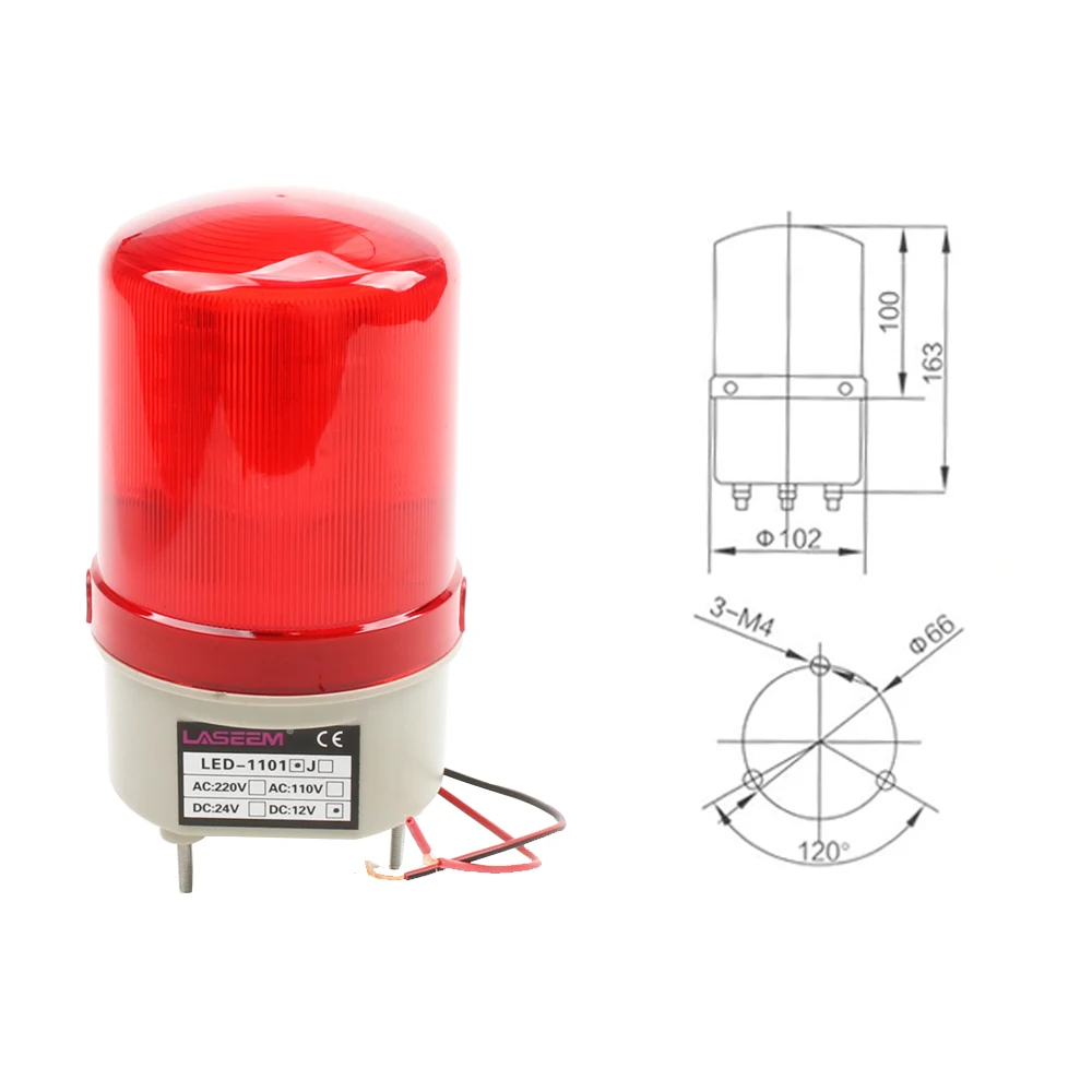AC110V 220V LED Rotating Beacon Warning Light DC12/24V With Sound/No Buzzer
