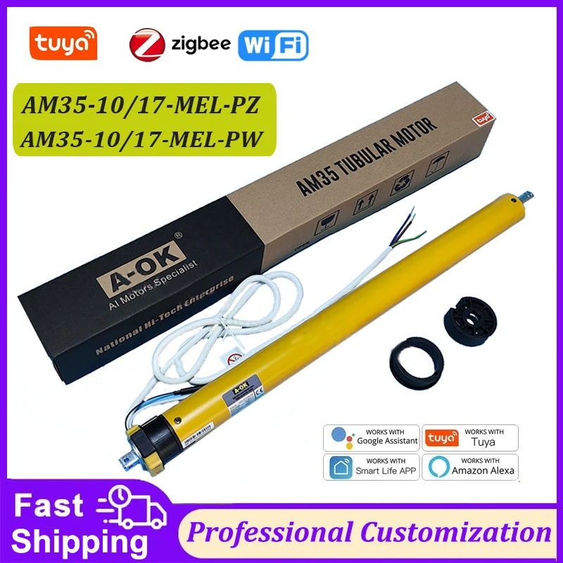 มอเตอร์ท่ออิเล็กทรอนิกส์ A-OK AM35 10/17 ควบคุมผ่าน RF&Tuya Zigbee/Wifi สำหรับม่านม้วนอัจฉริยะ ใช้กับท่อขนาด 40 มม./45 มม./47 มม./50 มม. 1