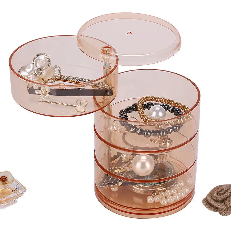 Transparent 360 Degree Rotating Dustproof Jewelry Box Small Multilayer Earring Ring Hairpin Jewelry Display Rack Storage Box 