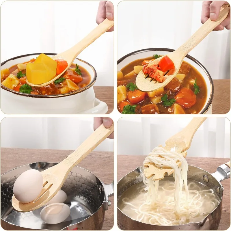 Eco-friendly Bamboo Kitchen Utensil Set Wooden Cooking Tools Non-stick Spatulas and Spoons with Holder for Cooking Baking