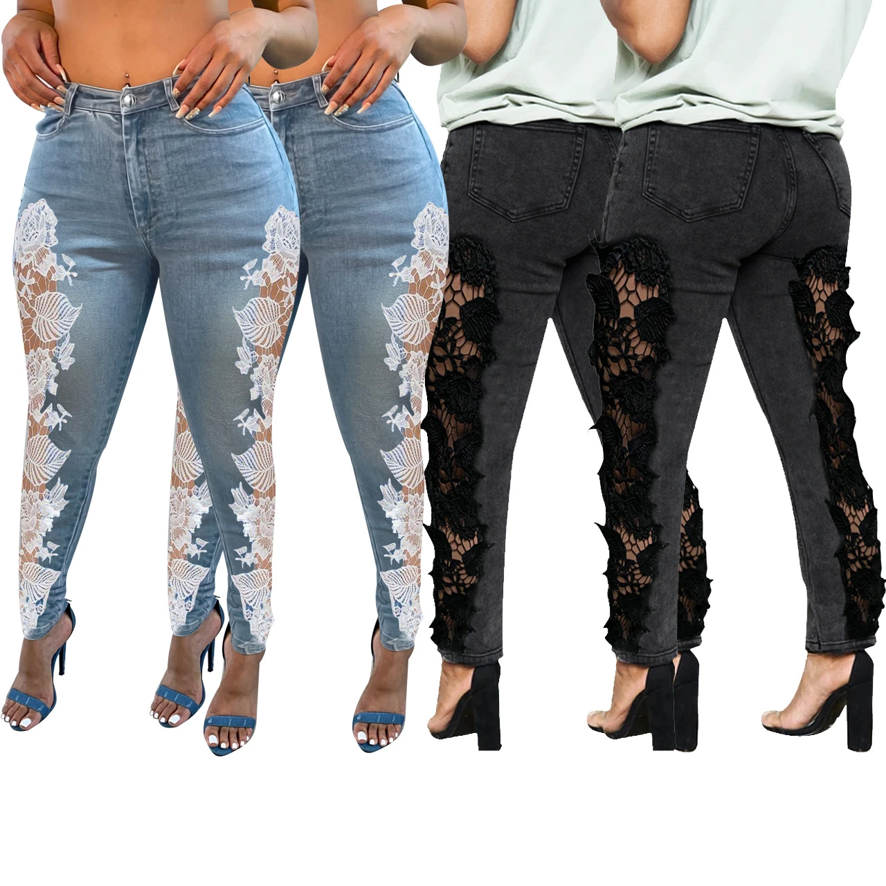 Pantalones vaqueros de encaje con Floral mujer, Vaqueros elegantes y sexys, pitillo, de ganchillo, a moda|Pantalones y pantalones capri| AliExpress