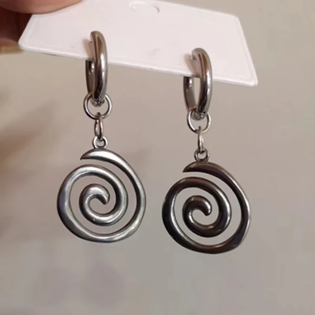 Ethnic Silver Color Metal Round Earrings Personality Retro Geometry Make Old Spiral Dangle Earrings for Women Fashion Gift