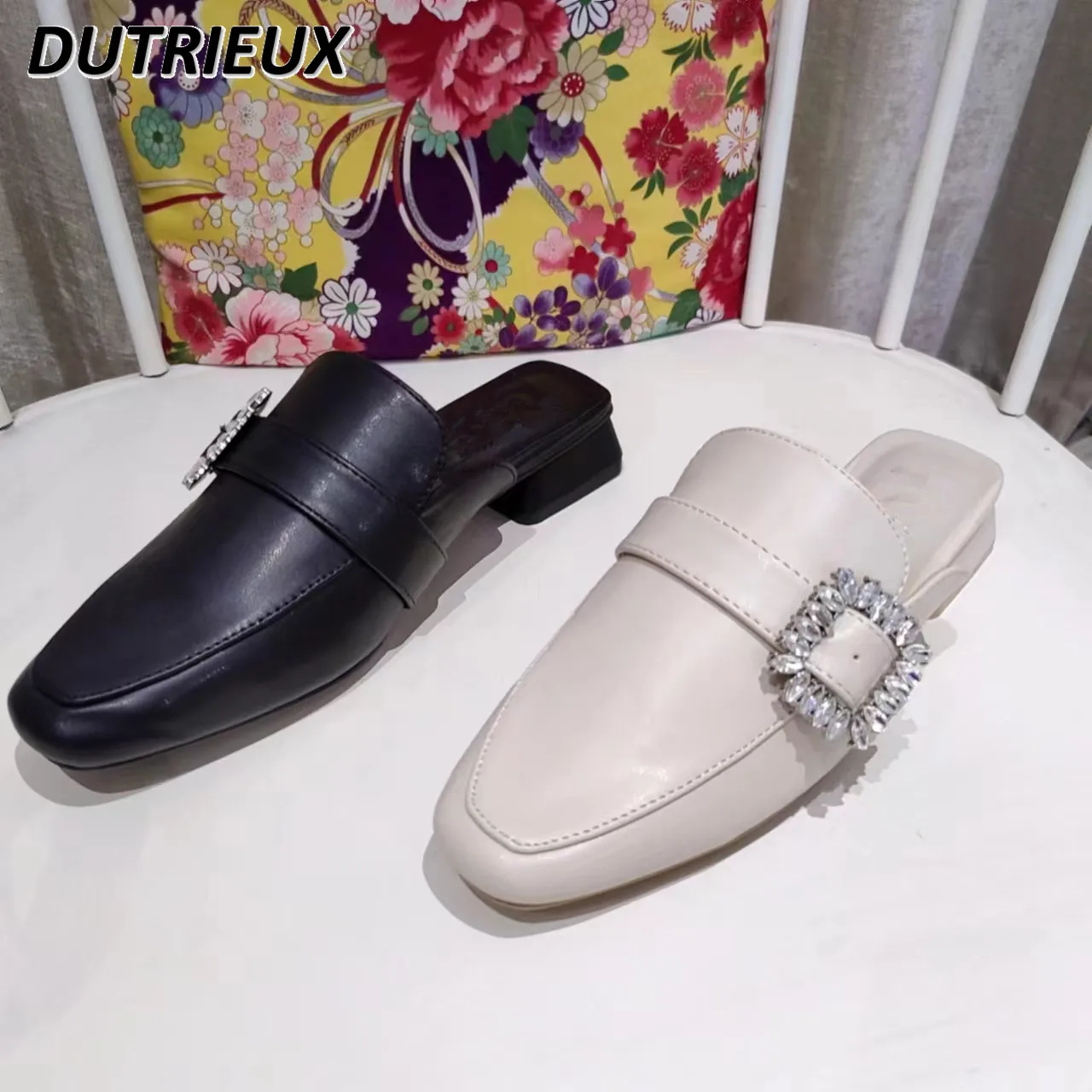 

Rhinestone Soft Bottom Closed Toe Half Slippers Outdoor Slippers Simple Casual 2024 New Summer Women's Shoes Japanese Style