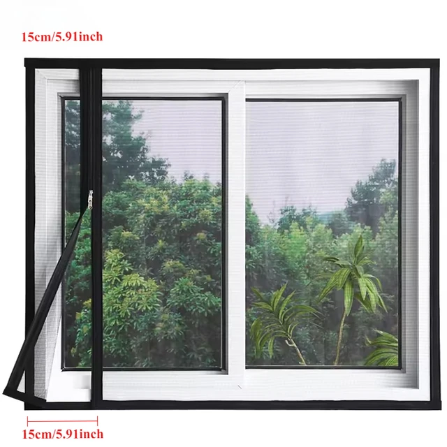 Black Side Opening Screen Window, Mosquito Net, Mosquito and Fly Proof, Non Perforated, Detachable, Customizable, Wall 2