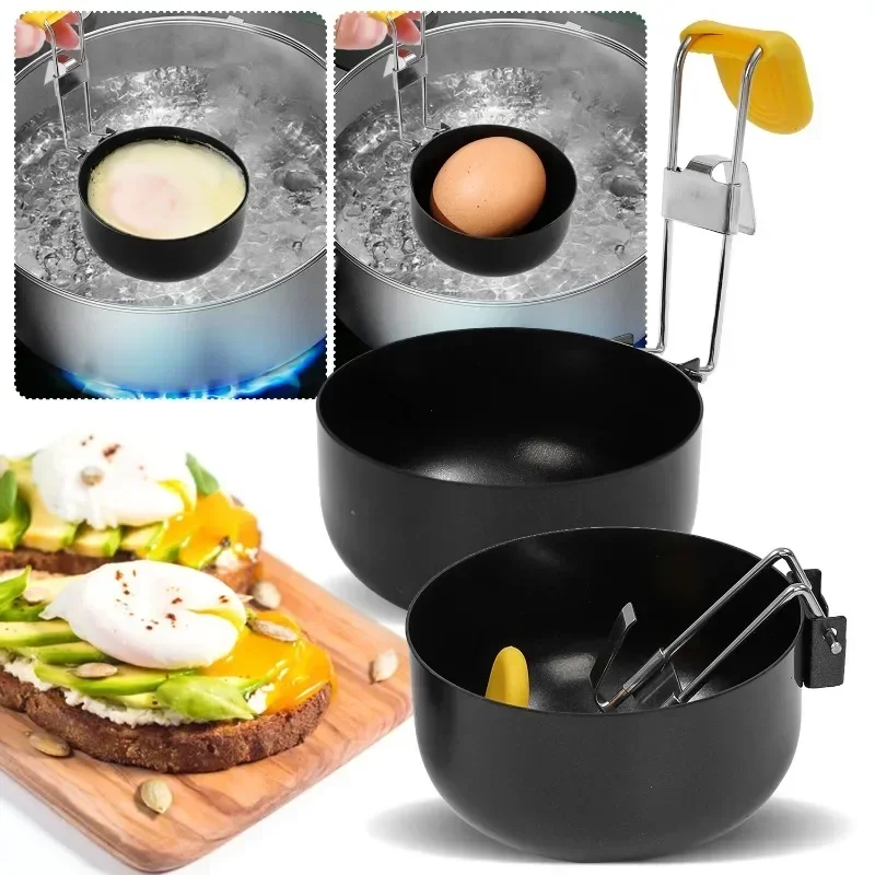 1/3PCS Mini Stainless Steel Egg Poacher Foldable Ear Hanging Egg Boiling Heating Mold Bowl Nonstick Boiler Kitchen Cooking Tools egg cooker egg boiler mold cup egg poacher silicone egg poacher