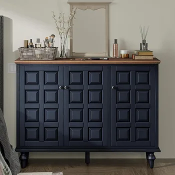 Retro Plaid 3-Door Storage Cabinet 1