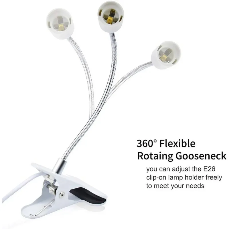 40cm EU US Plug 360 Degree Flexible Desk Lamp Holder E27 Light Base Socket Gooseneck Clip-on Cable with Power on Switch for Home