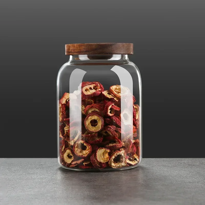 Household Kitchen High Glass Borosilicate Sealing Jar Storage Large Tank with Moisture Lid Proof Transparent Round Tea Can 6