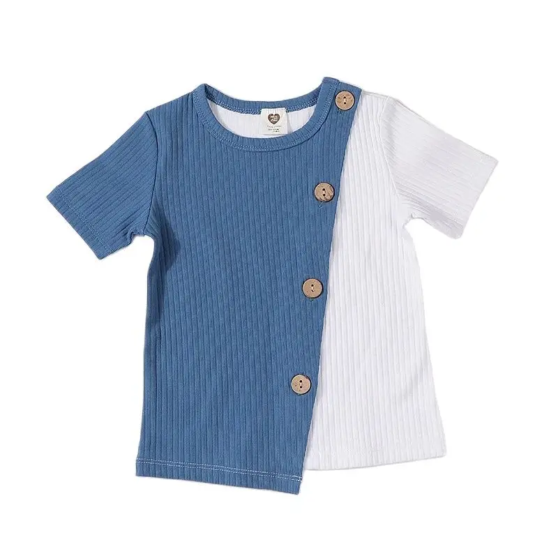 Kids clothes t shirt baby girls and boys clothes round neck short sleeves fashion children t-shirt ribbed contract patched color