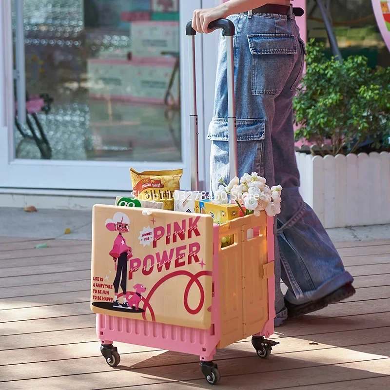 

Shopping Cart Luggage Trolley Outdoor Storage Box with Wheels Express Trolley Folding Shopping Cart Camping Hand Buggy