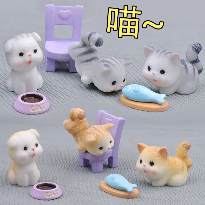 

Q Simulation Cute Cute Small Animals Cats Love To Eat Fish Microform Landscape Model Car Desk Office Ornaments