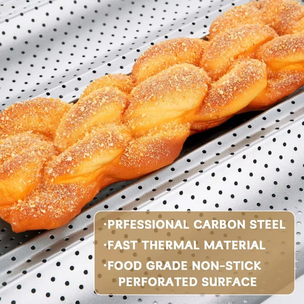 Baguette Pan French Bread Baking Mould Bakeware Groove Waves Mold 2/3/4 Loaves Loaf Bake Mold Baguette Tray Baking Tool - 4