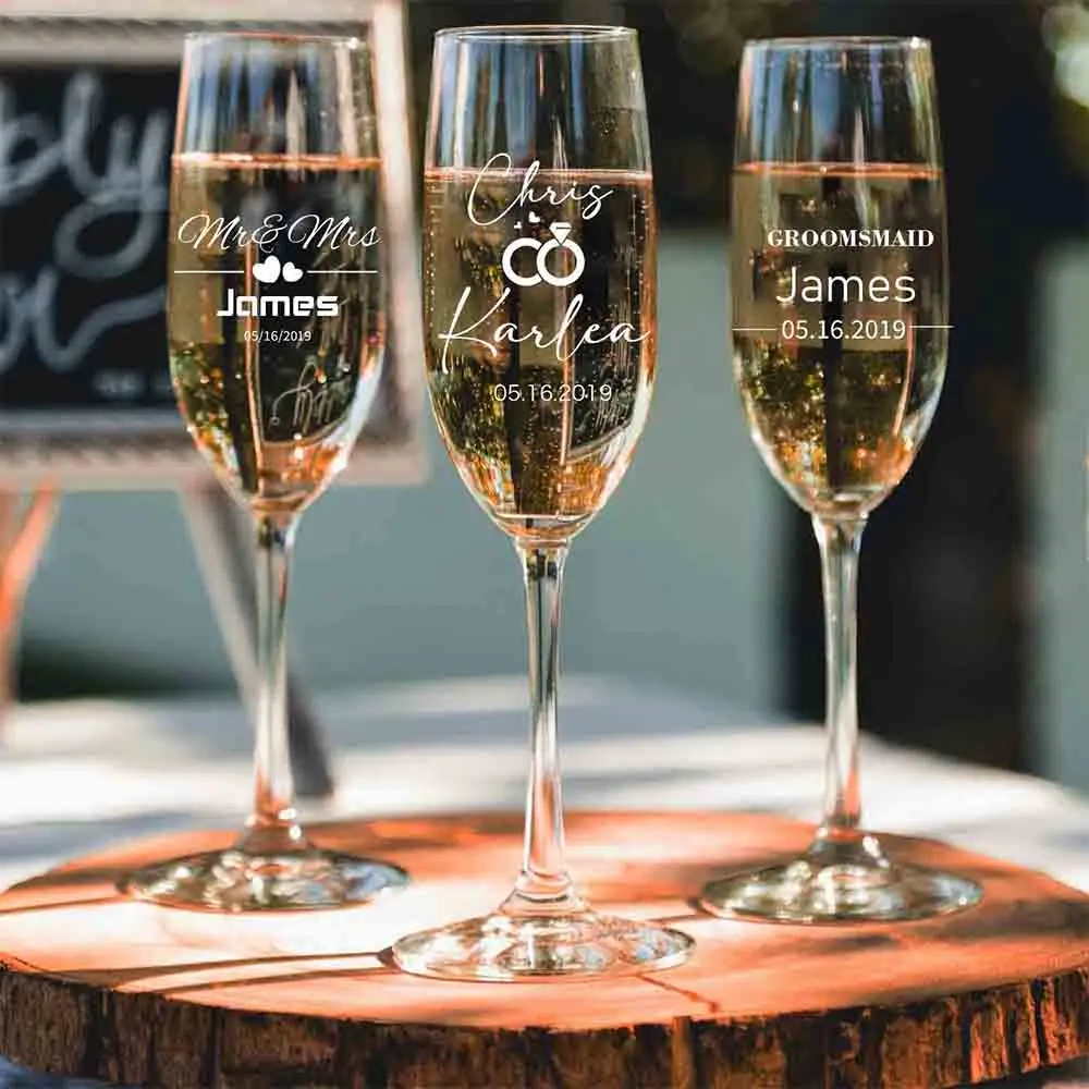 Personalized Champagne Glasses, Stemless Glass Champagne Flutes