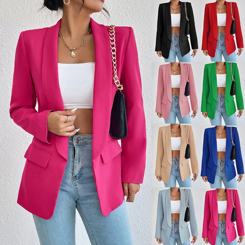 

2023 New Womens Casual Blazers Long Sleeve Solid Color Fashion Suit Jacket Open Front Lapel Collar Cardigan Winter Coat