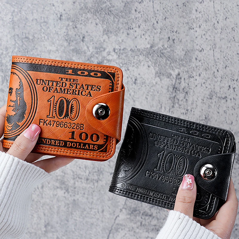 Wallet Men With 100 US Dollar Pattern Leather Photo Card Holder Large Capacity