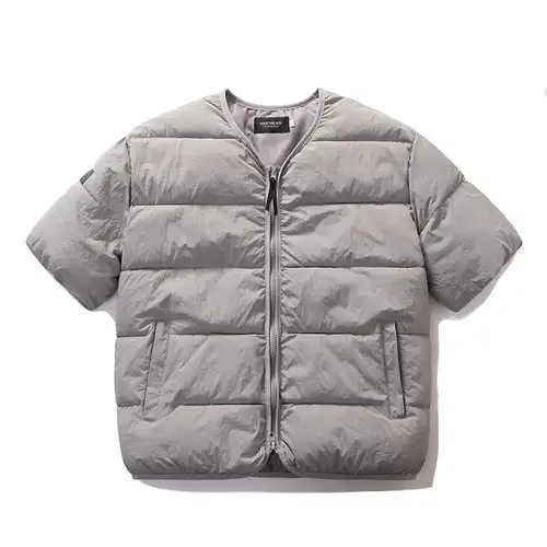 Japanese Couple Short Sleeved Cotton Padded Jacket for Autumn Winter New Warm Collarless Zipper Vest Parkas Men Trendy Outerwear - Image 9