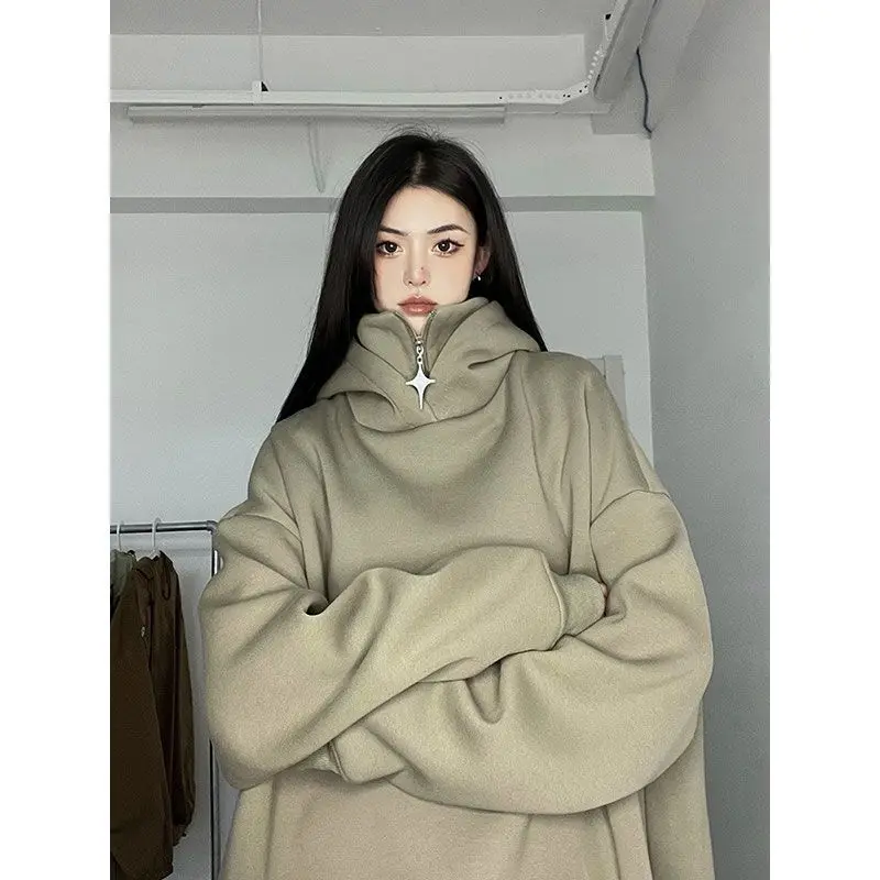 Woman Hoodies Winter 2024 Heavyweight Hooded American Style Hooded Shirt Retro Zipper Women Sweatshirts High Necked Hoodie Women liasoso 2018 new 3d print women men hooded hoodies anime naruto sweatshirts zipper jacket leisure harajuku style hip hop x0327