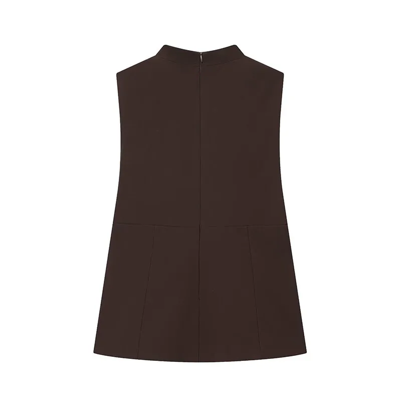 Women Ruched Collar Short Top High Street Slim Corset Top New Summer Fashion Back Zipper Street Y2k Lady Vest Tops