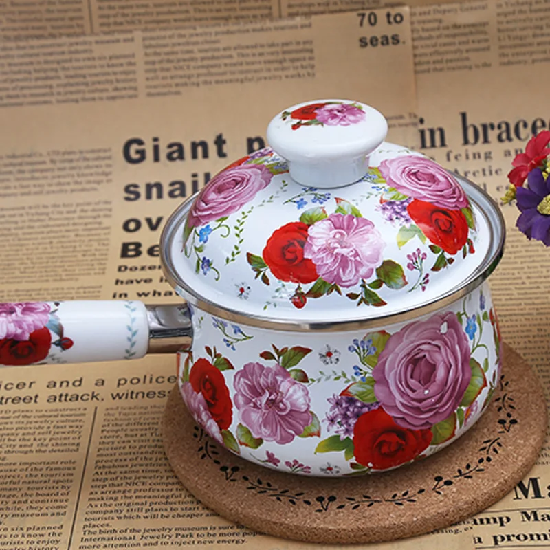 &Phi;16/18cm Enamel single handle milk pot Thickened bottom soup pot induction cooker pots student instant noodle