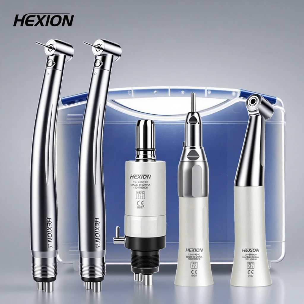 HEXION 5-teiliges Dental-Handstück-Set mit hoher/niedriger Geschwindigkeit, LED-Schattenloser E-Generator und 3-Wasser-Spray, 2/4 Löcher, gerader/Winkel-Luftmotor