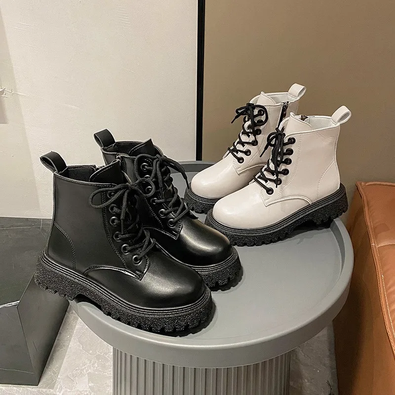 

Women's Punk Biker Boots 2023 Fall and Winter Fashion Side Zipper Ankle Boots Women's Platform Shoes