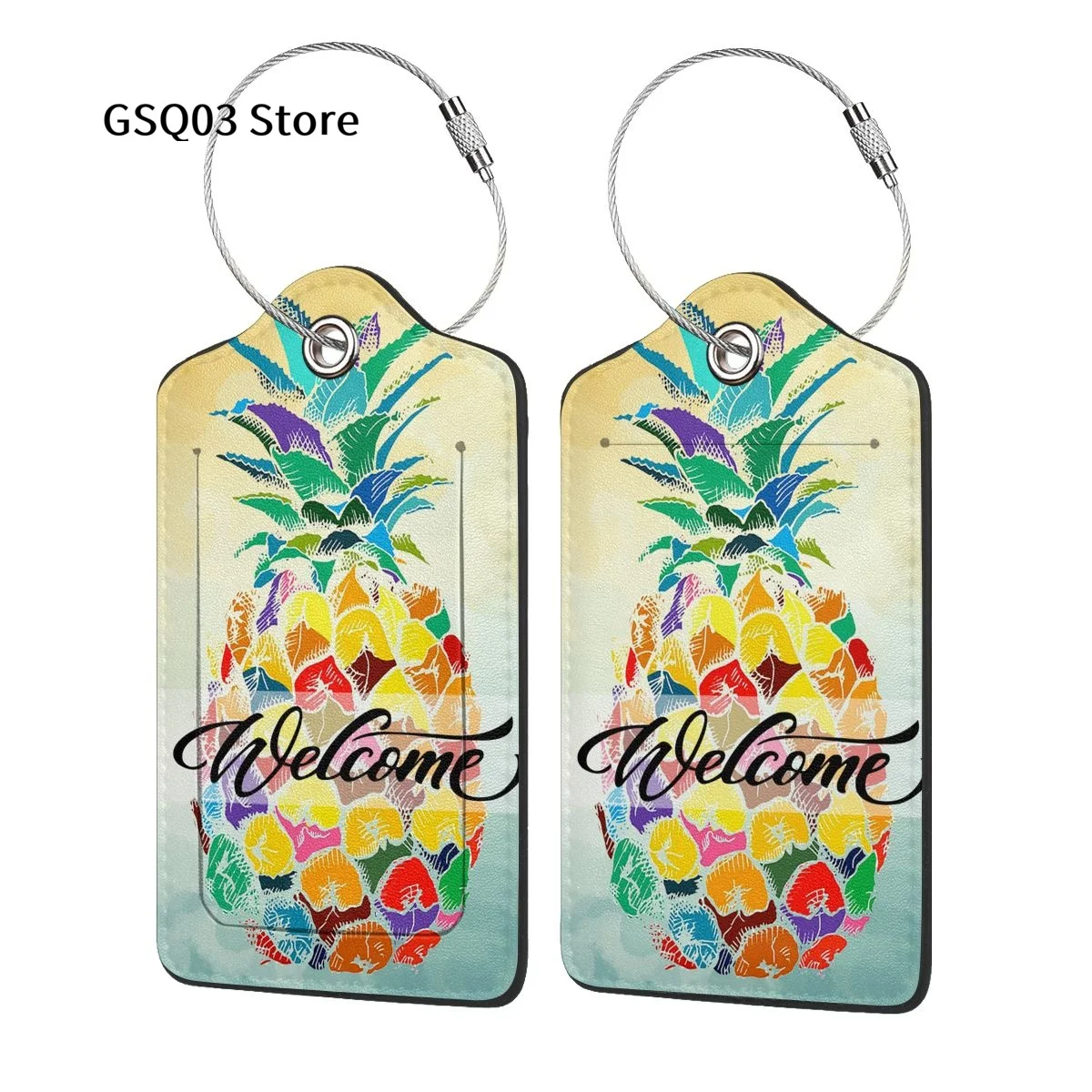 

Pineapple Welcome Luggage Tags for suitcases Abstract Leather Stainless Steel Loop Label Tag for Men Women Travel Bag Suitcase