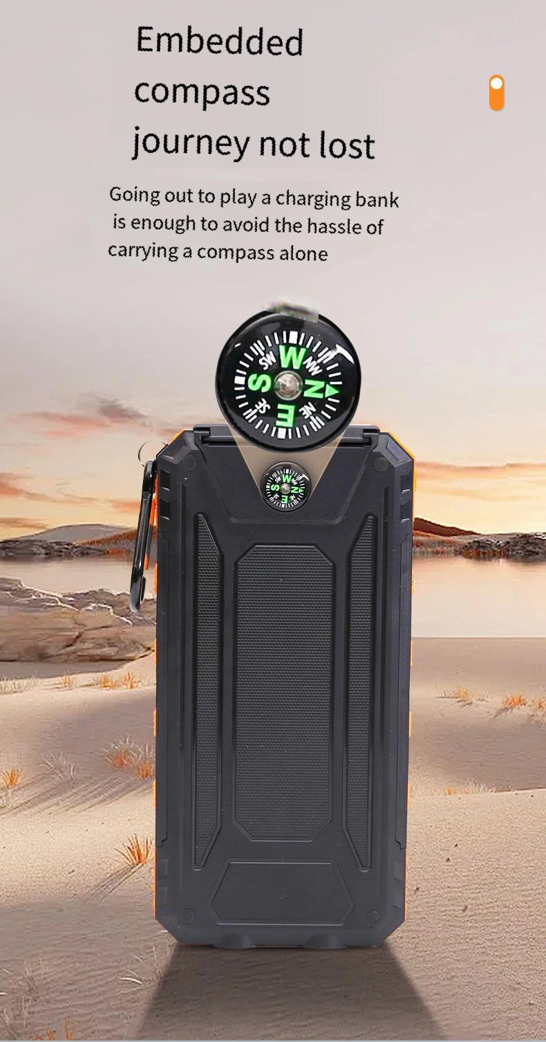 1PC Solar Charger Power Bank 20000mAh Portable External Battery Pack 5V Fast ChargingSuper Bright Flashlight Panel Charging