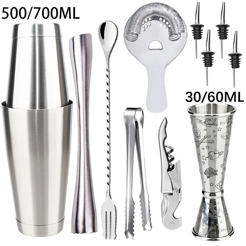 New Professional Boston Stainless Steel Cocktail Shaker Mixer Wine Martini Shaker For Bartender Drink Party Bar Tools Set