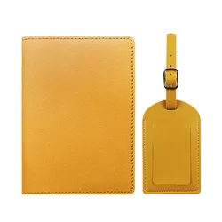 Personalized PU Leather Passport Holder & Luggage Tag Set - Custom Name Travel Accessories (Yellow)