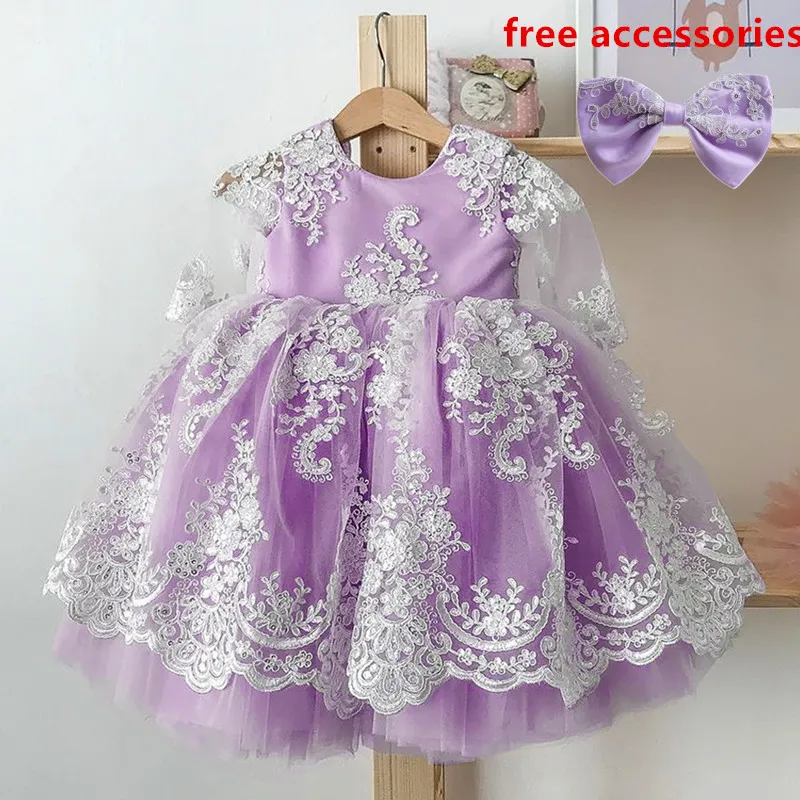 Girls Dress Baby Girl Dress 1-5Years Cute Baby Girl Princess Dress Toddler Girl Embroidery Floral Lace Brithday Party Big Bow Prom Tutu Costume