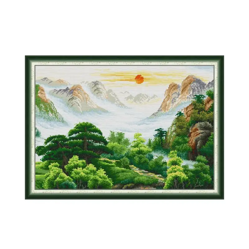 Kreuz Stich Kits Stoff Leinwand Stickerei Kit Gestempelt Morgen Berg Landschaft Gedruckt Gezählt Hand Set Handwerk Gewinde