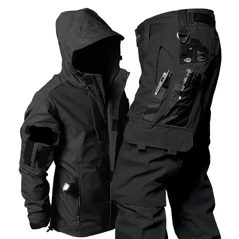 Men Multi-pocket Hooded Jackets Cargo Pants Outdoor Hunting Suits Waterproof Sets waterproof hiking jackets,waterproof jacket,waterproof coats
