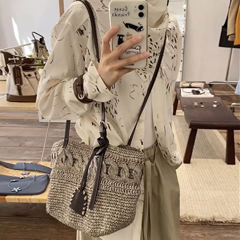 Summer Fashion Straw Woven Shoulder Bags Leisure Underarm Shoulder Bags Women Large Capacity Boho Tote Handbag