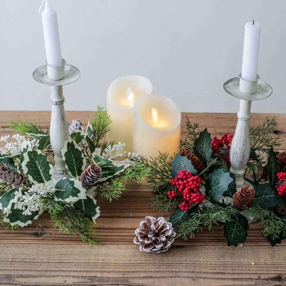 

Christmas Candlestick Wreath New Candle Holder Party Wedding Berry Wreath Shape Artificial Desktop Candle Holder Decoration