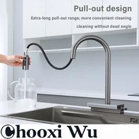 ก๊อกน้ําสแตนเลสแบบดึงออกในครัว ดีไซน์แบบดึงออก พวยกาแรงดันอเนกประสงค์ ระบบควบคุมคู่ร้อนและเย็น 2