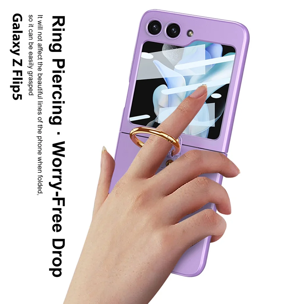 Flip5 Folding Case for Samsung Galaxy Z Flip 5 5G Flip5 Zflip5 2023 Finger Ring Ultra Thin Phone Cover Shell Shockproof
