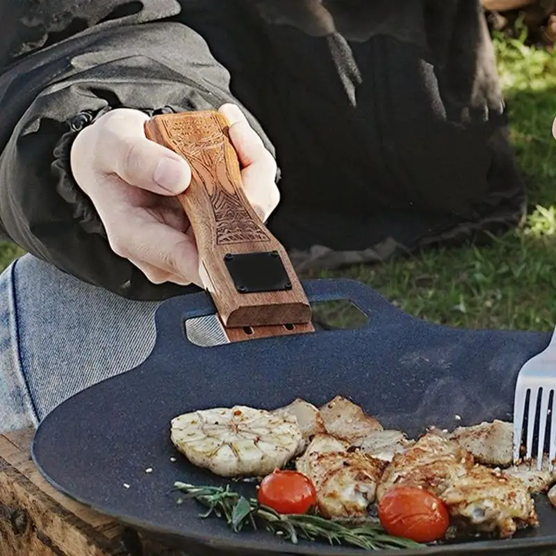 Outdoor Grill Pan Handle Heat-Resistant Pot Handle Wooden Detachable Cookware Accessory Non-Slip Pan Gripper For Kitchen Wok