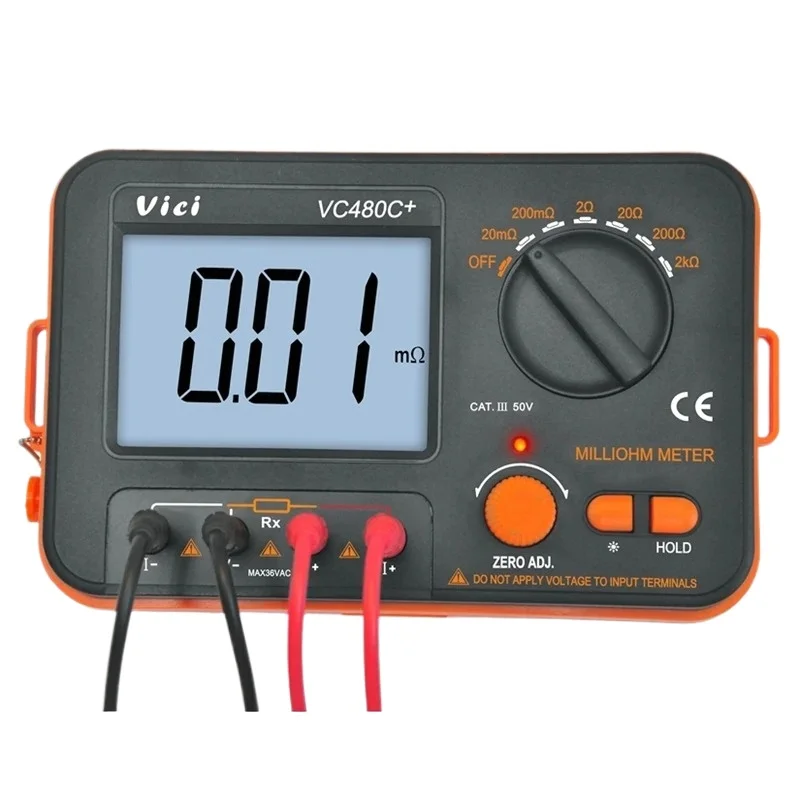 Vici VC480C+ SMQ/CNAS Calibrated Digital Milliohm Meter 0.01m&Omega;-2k&Omega; 4-Wire Tester with Backlight & Data Hold (CAT III 50V) resistance tester