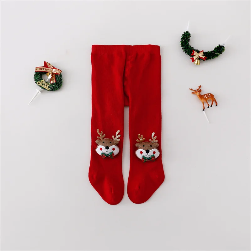 Christmas Baby Girls Tights Fashion Knitting Red Toddlers Leggings Autumn Cotton Pantyhose New Year Gifts Clothing Accessories knit tights girls pantyhose