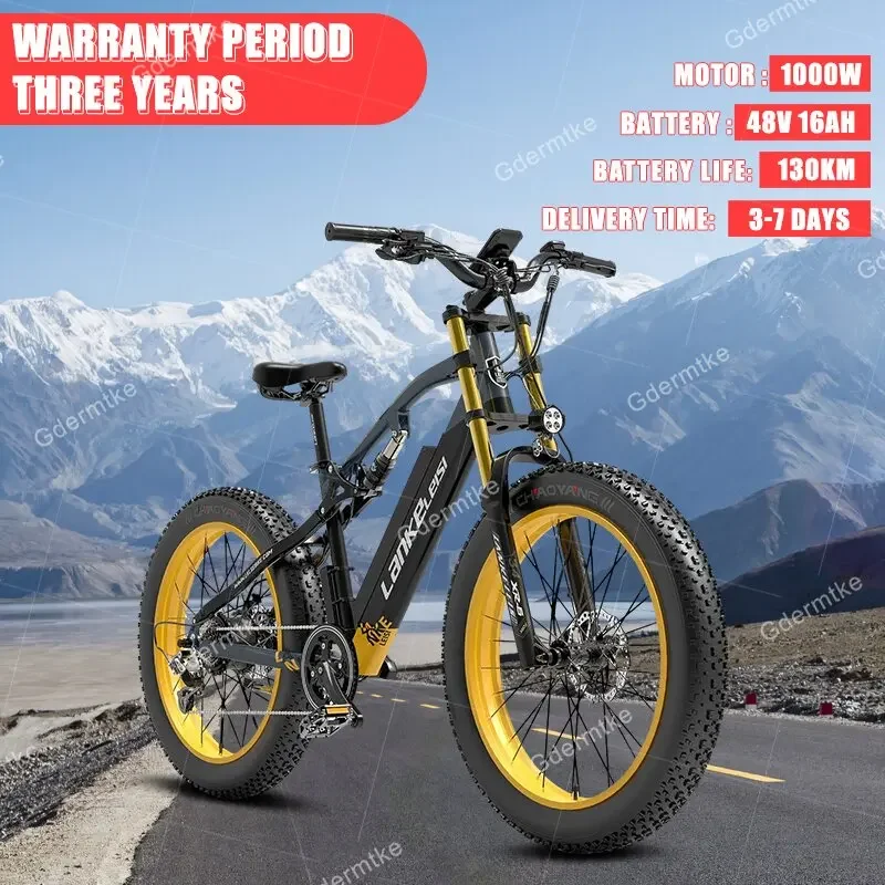 Eu Lankeleisi Rv700 Ebike 1000W 48 V16Ah Doppia Sospensione Freno Idraulico Neve Bici Elettrica 26 Fat Tire Mountain Bicicletta Elettrica