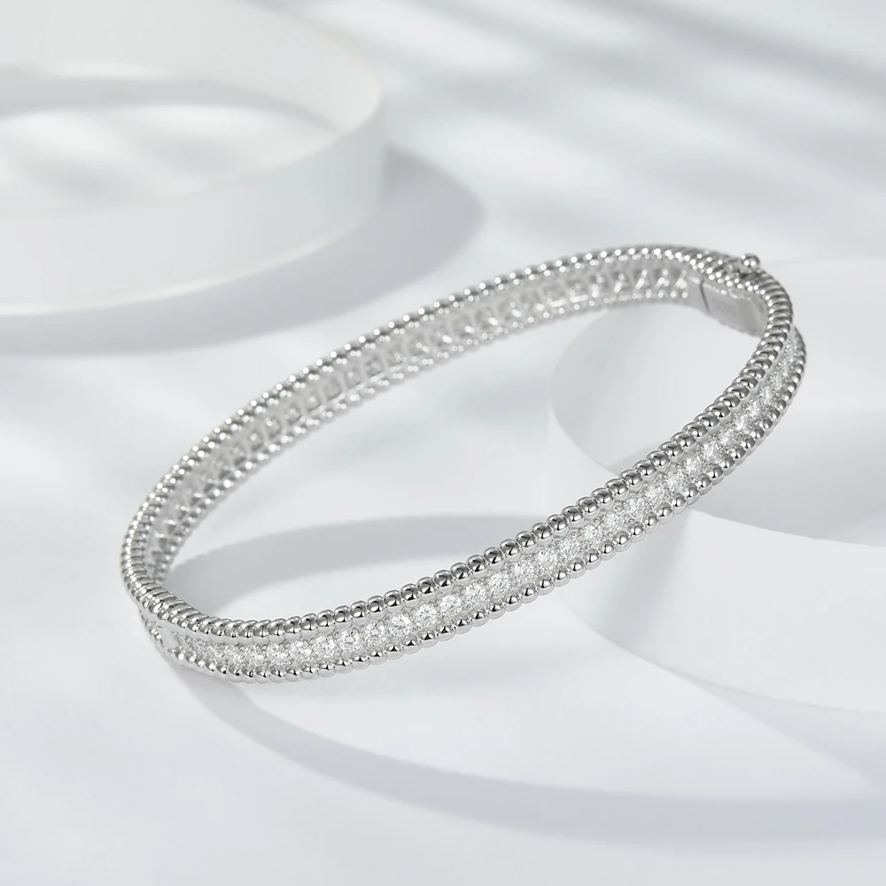 IsRabbit 18K Gold Plated 925 Sterling Silver Lab Synthesis Moissanite Diamond Wedding Anniversary Bangles Bracelets Fine Jewelry