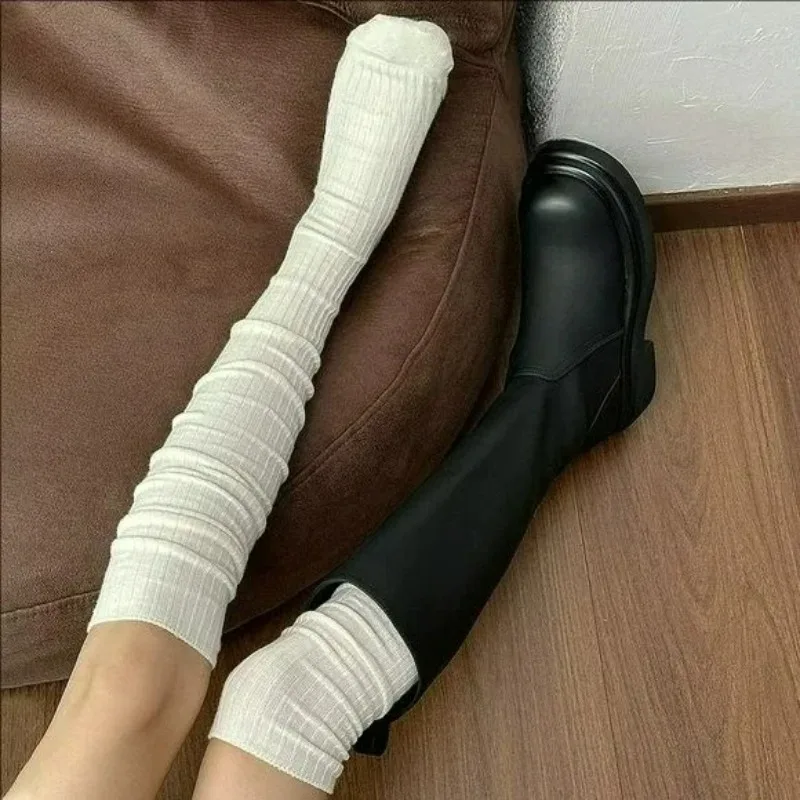 Harajuku Over The Knee High Socks Thin Long Stacked Socks Women's High Solid Colour White Knitted Sock High Elasticity Stockings