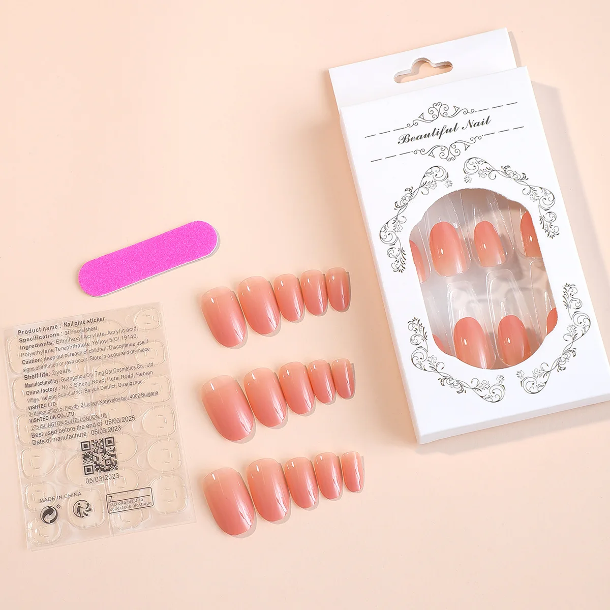 Description Picture 5 of itemIns Simple Pink False Nails Wearable Artificial Nail Tips Sweet Round Head Press on Nails for Girl Women Manicure Set 24pcs