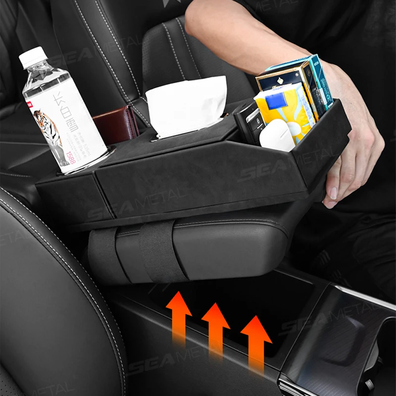 Suede Car Armrest Box Center Console Organizer