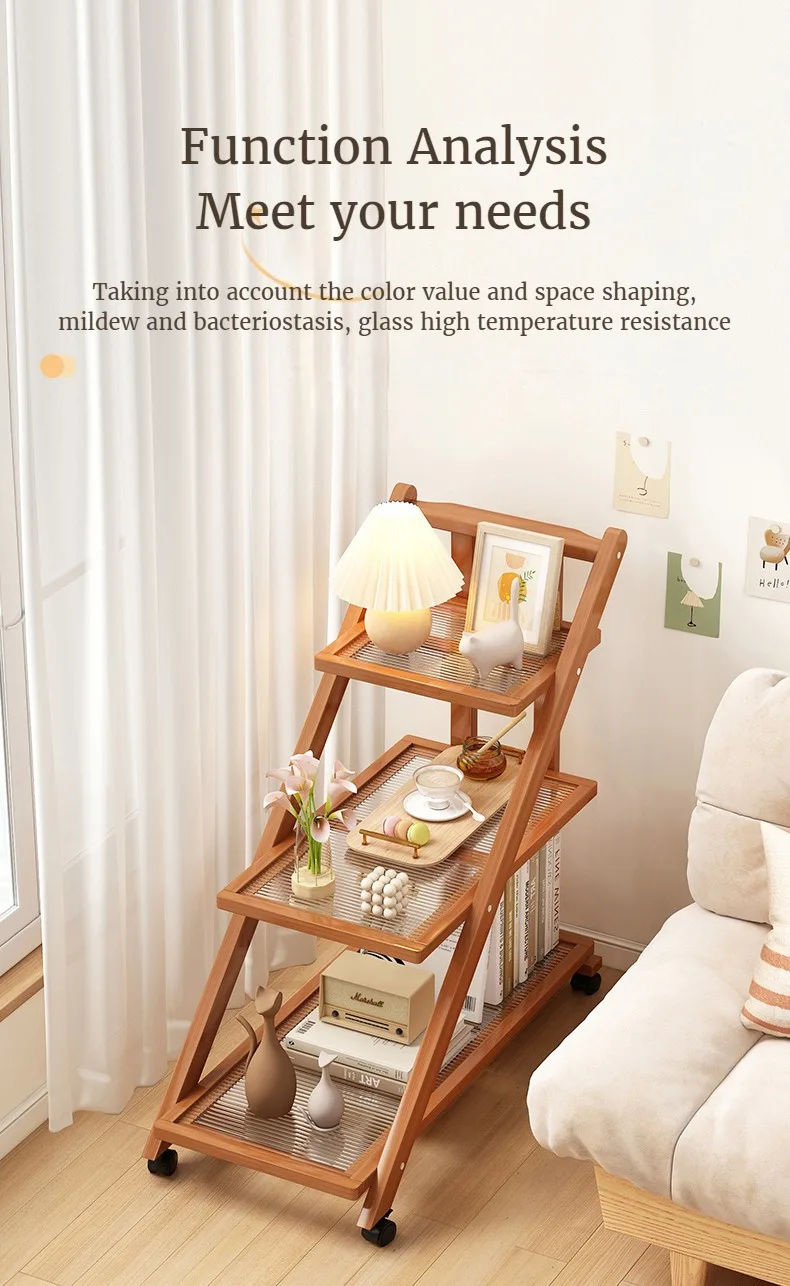 Description Picture 5 of itemRemovable Small Side Table 3-tier Bamboo Trolley with Wheels Shelves for Kitchen Bedroom and Living Room, Coffee Table Furniture